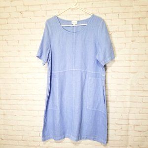 Pure jill Linen Dress Adult Large Solid Light Blue Preppy Short Sleeve Casual
